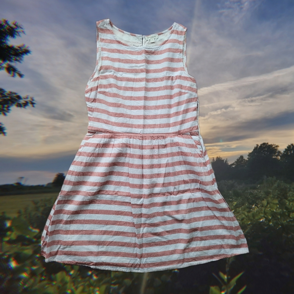 Striped Linen Sundress Tomato Red and White